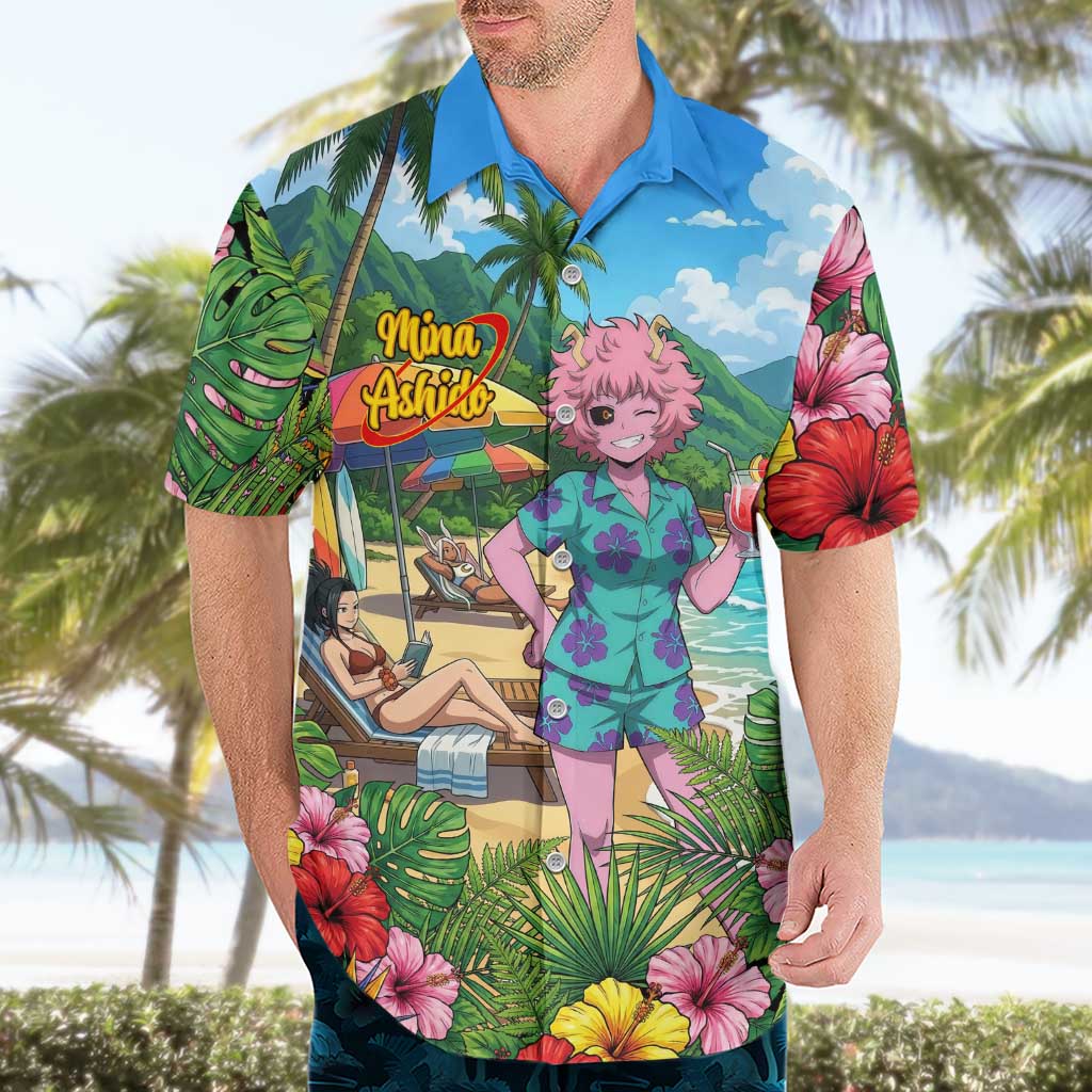 Mina Ashido Summer Chill Hawaiian Shirt Tropical Anime Cocktail Vibes
