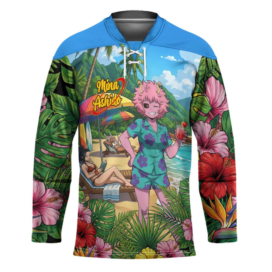 Mina Ashido Summer Chill Hockey Jersey Tropical Anime Cocktail Vibes
