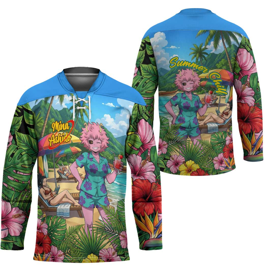 Mina Ashido Summer Chill Hockey Jersey Tropical Anime Cocktail Vibes