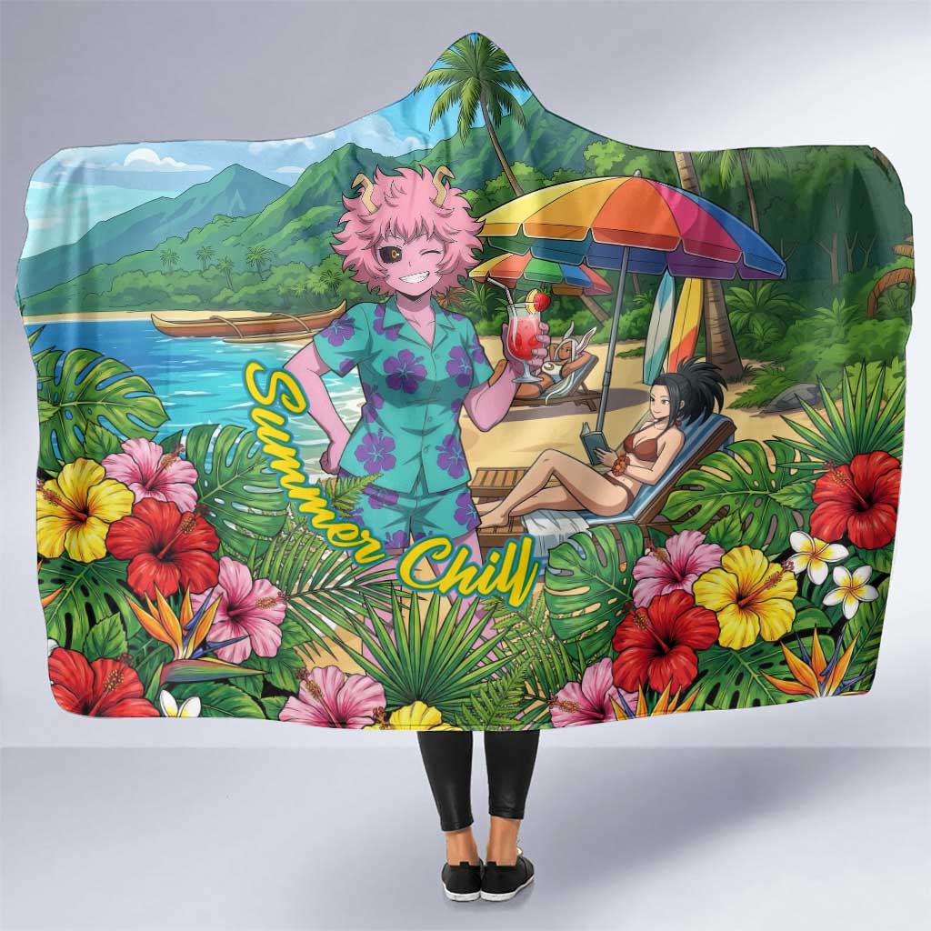 Mina Ashido Summer Chill Hooded Blanket Tropical Anime Cocktail Vibes