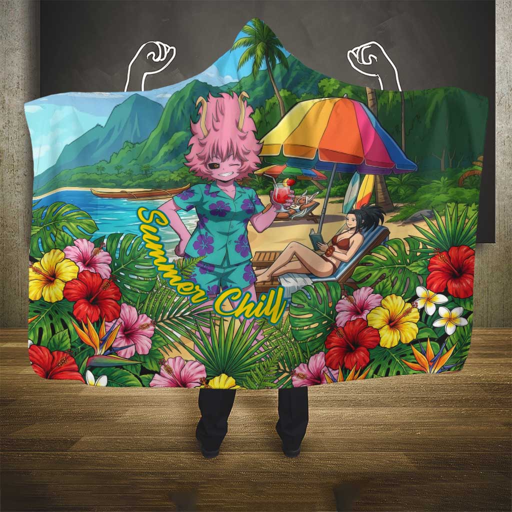 Mina Ashido Summer Chill Hooded Blanket Tropical Anime Cocktail Vibes