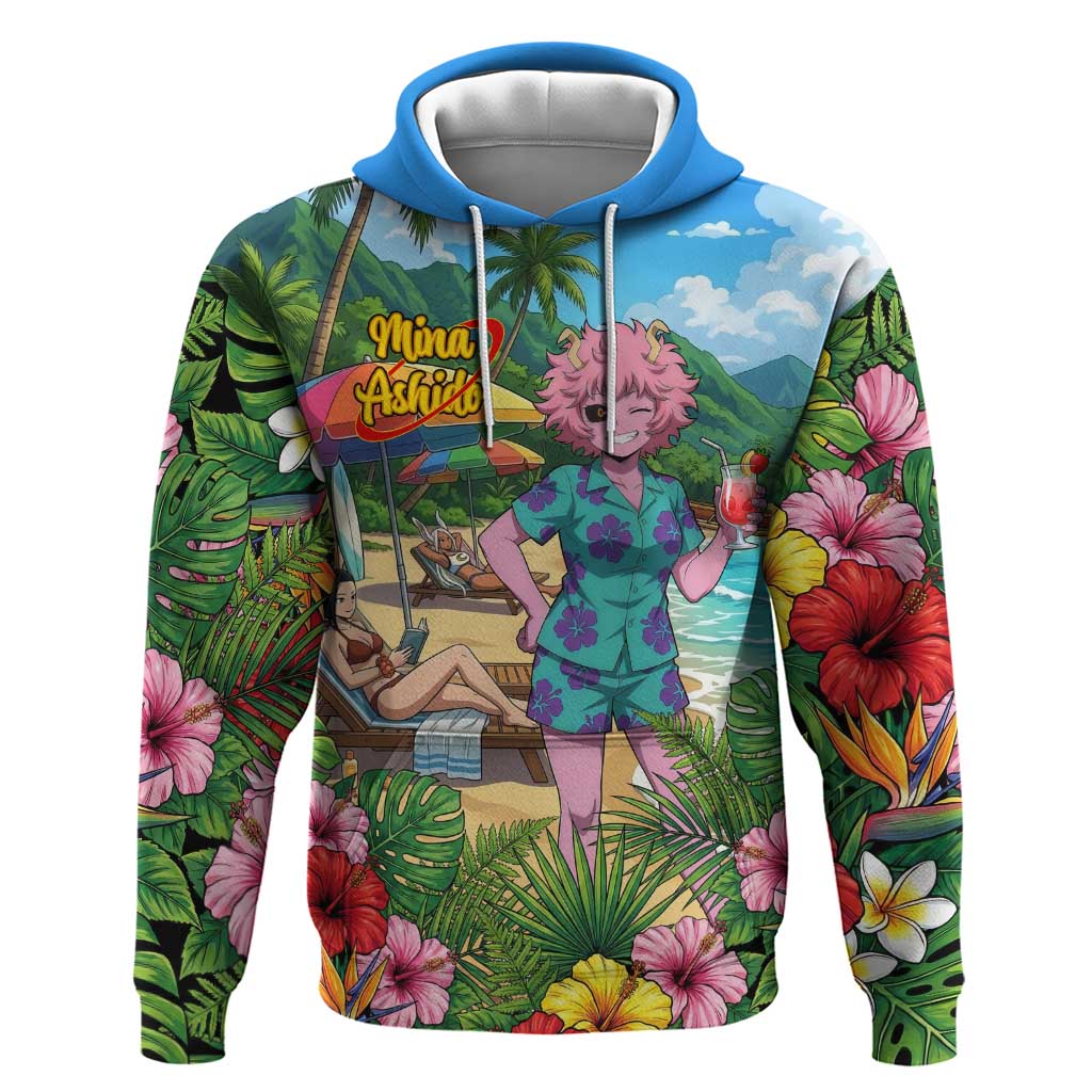 Mina Ashido Summer Chill Hoodie Tropical Anime Cocktail Vibes