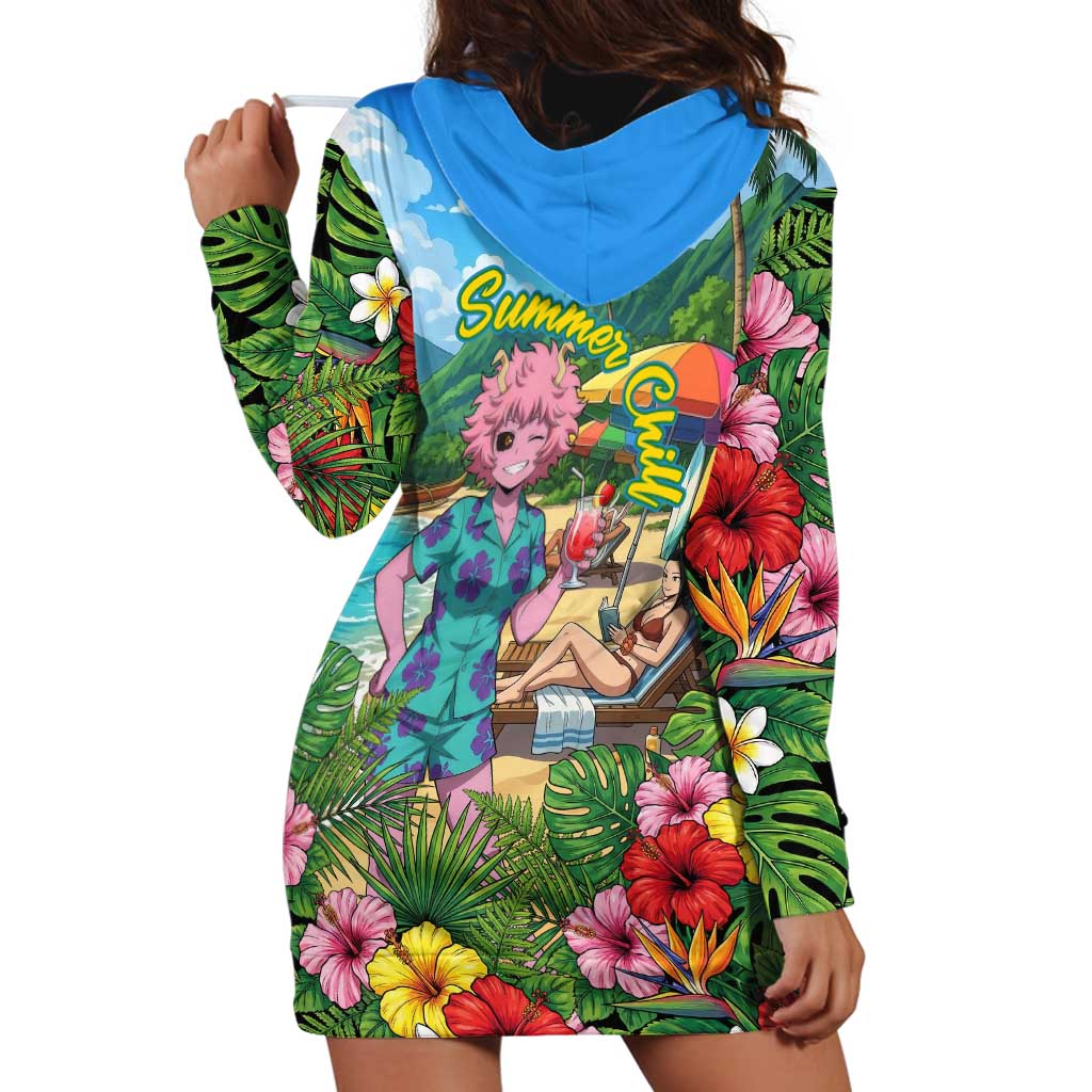 Mina Ashido Summer Chill Hoodie Dress Tropical Anime Cocktail Vibes