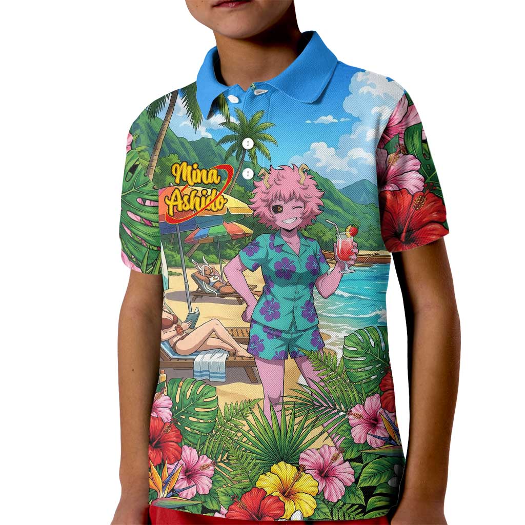 Mina Ashido Summer Chill Kid Polo Shirt Tropical Anime Cocktail Vibes