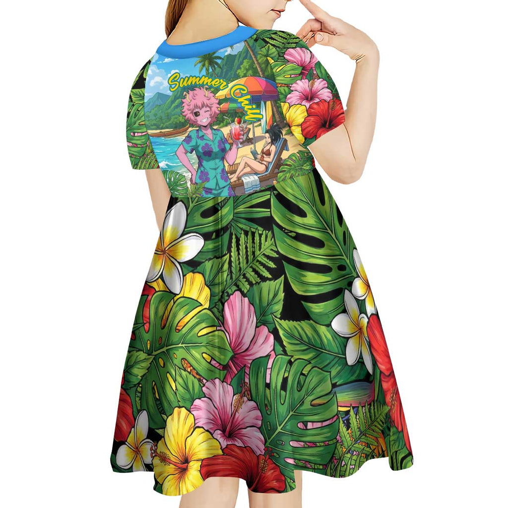 Mina Ashido Summer Chill Kid Short Sleeve Dress Tropical Anime Cocktail Vibes