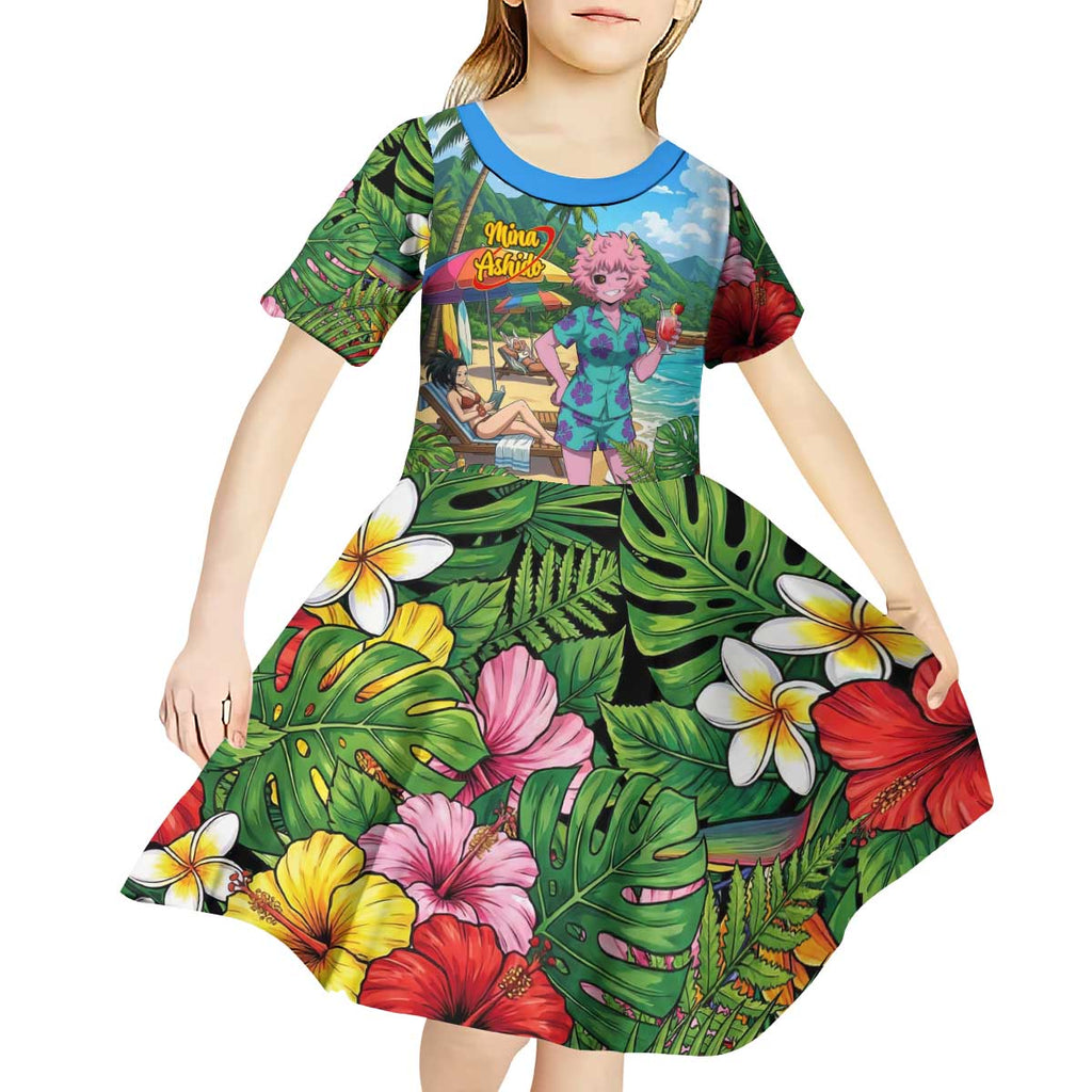 Mina Ashido Summer Chill Kid Short Sleeve Dress Tropical Anime Cocktail Vibes