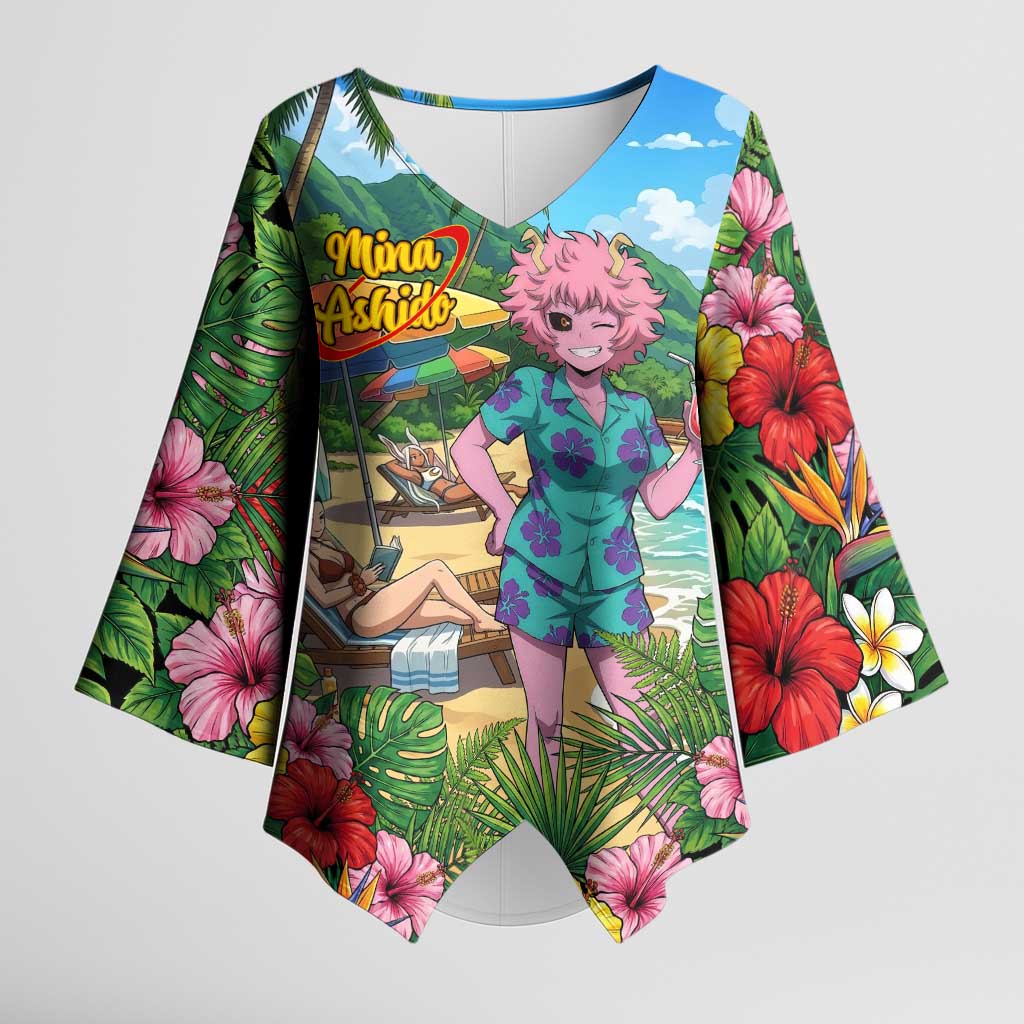 Mina Ashido Summer Chill Kimono Sleeve Blouse Tropical Anime Cocktail Vibes