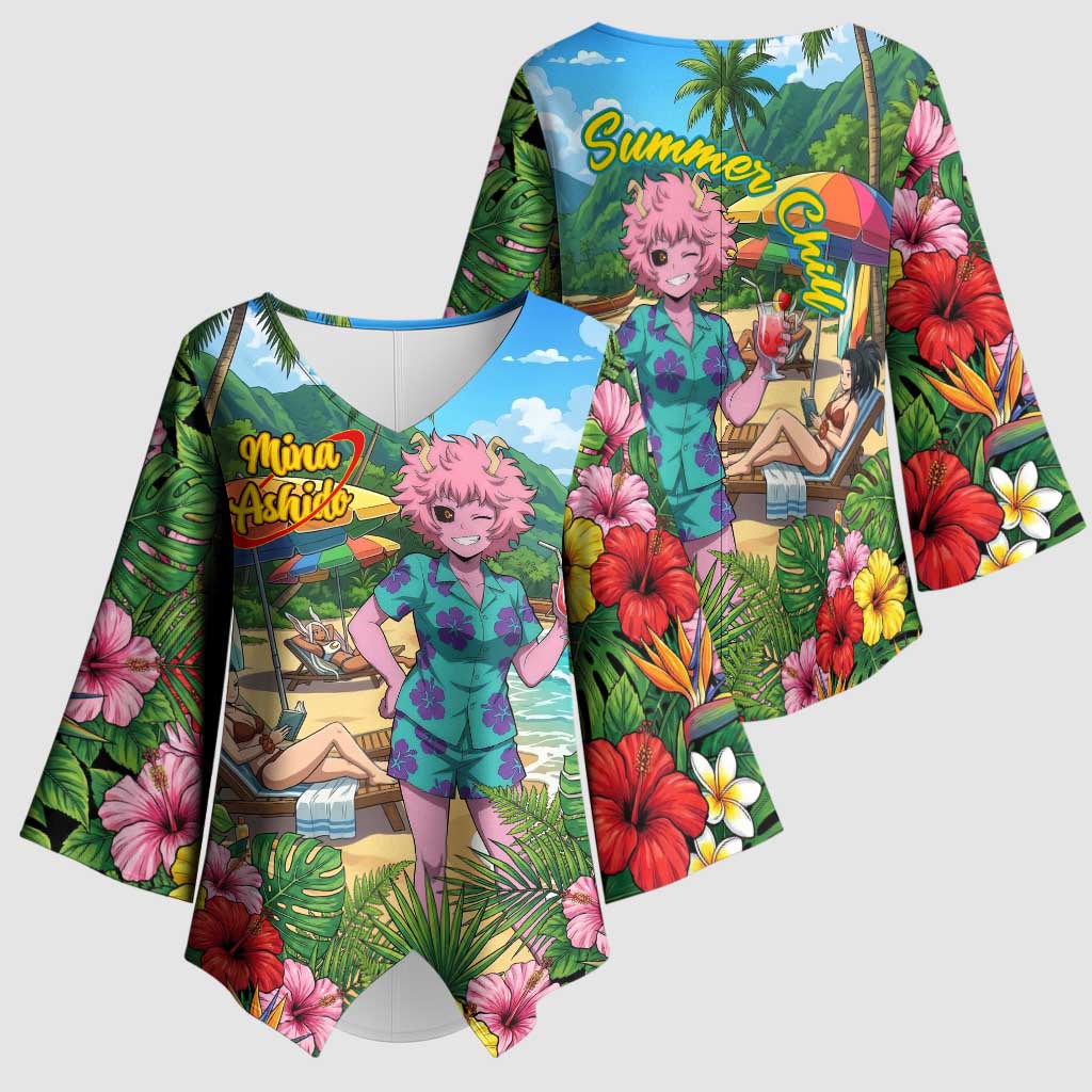 Mina Ashido Summer Chill Kimono Sleeve Blouse Tropical Anime Cocktail Vibes