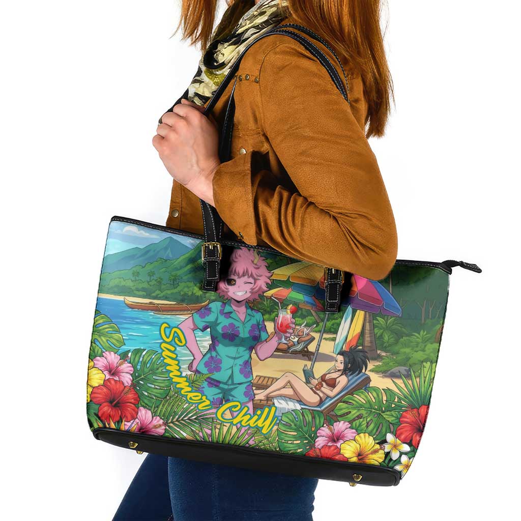 Mina Ashido Summer Chill Leather Tote Bag Tropical Anime Cocktail Vibes