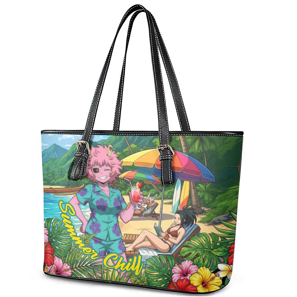 Mina Ashido Summer Chill Leather Tote Bag Tropical Anime Cocktail Vibes