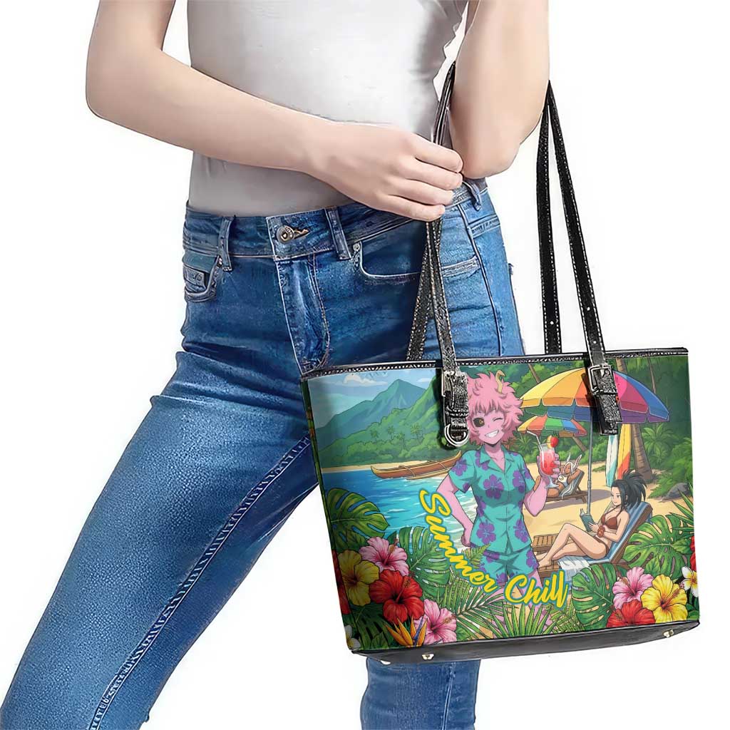 Mina Ashido Summer Chill Leather Tote Bag Tropical Anime Cocktail Vibes