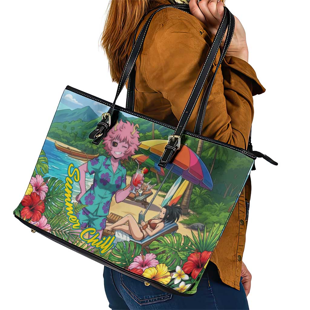 Mina Ashido Summer Chill Leather Tote Bag Tropical Anime Cocktail Vibes
