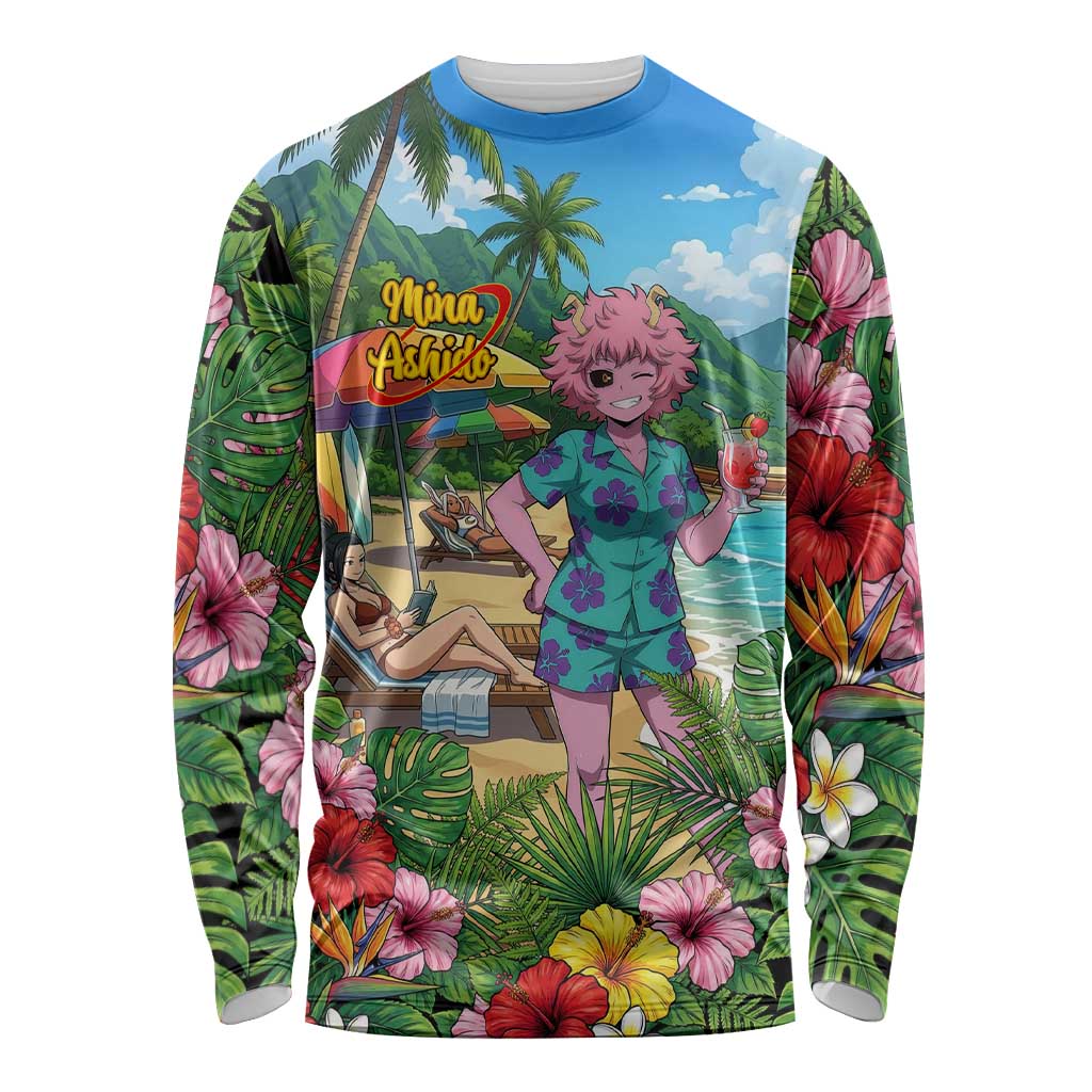 Mina Ashido Summer Chill Long Sleeve Shirt Tropical Anime Cocktail Vibes