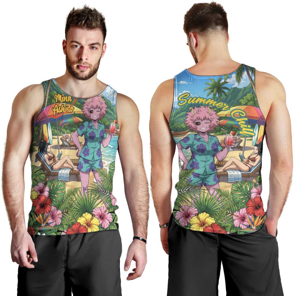 Mina Ashido Summer Chill Men Tank Top Tropical Anime Cocktail Vibes