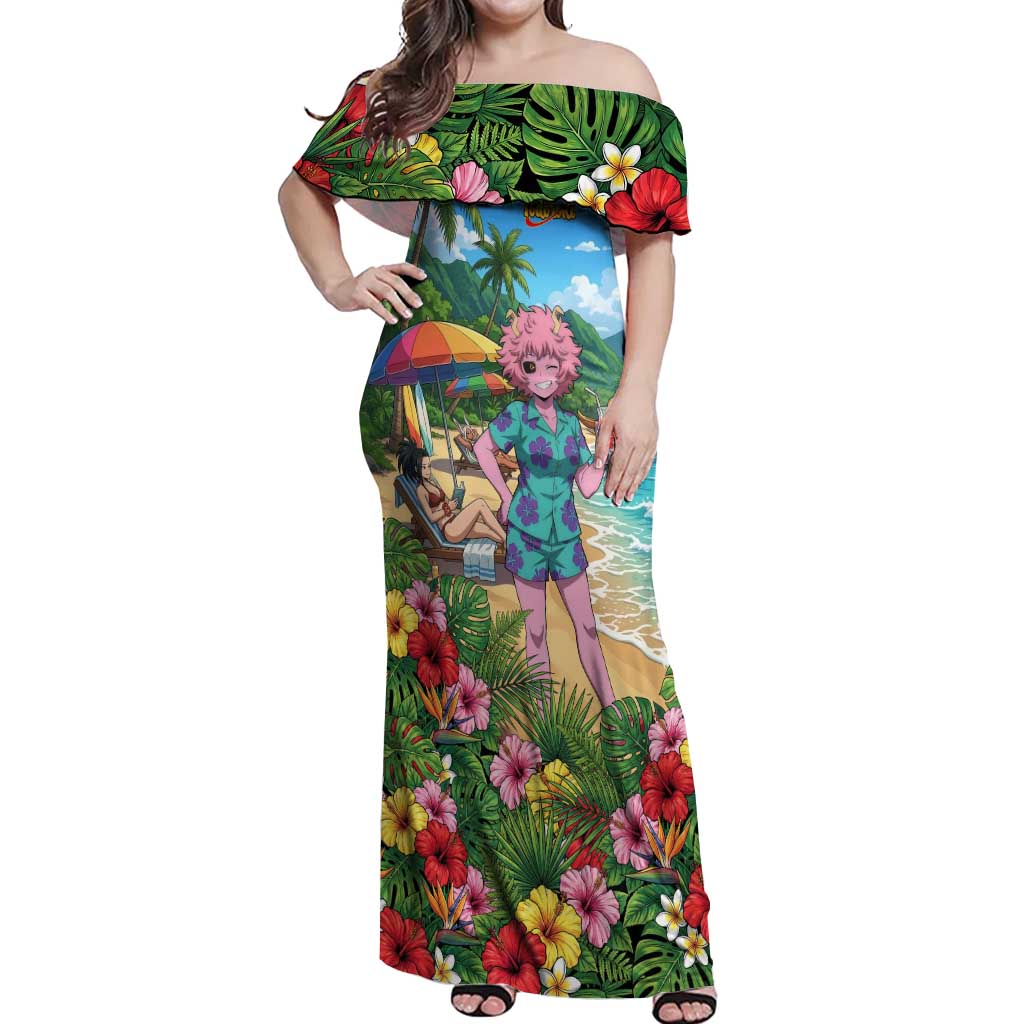 Mina Ashido Summer Chill Off Shoulder Maxi Dress Tropical Anime Cocktail Vibes
