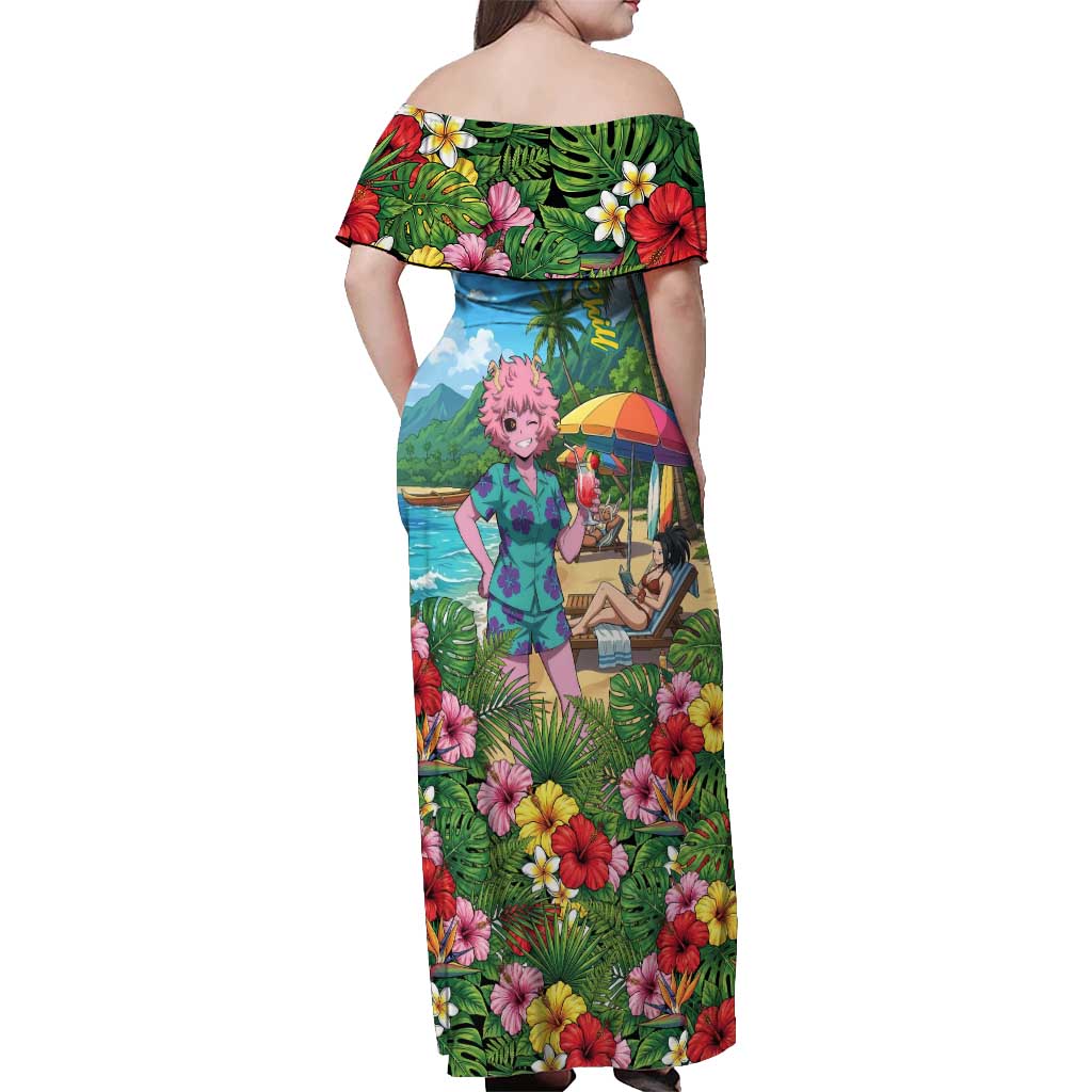 Mina Ashido Summer Chill Off Shoulder Maxi Dress Tropical Anime Cocktail Vibes