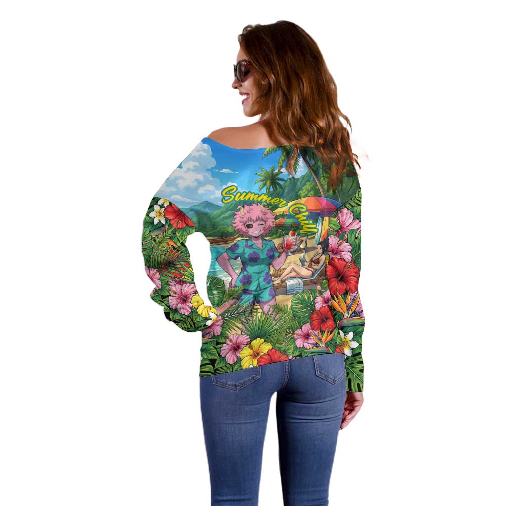 Mina Ashido Summer Chill Off Shoulder Sweater Tropical Anime Cocktail Vibes