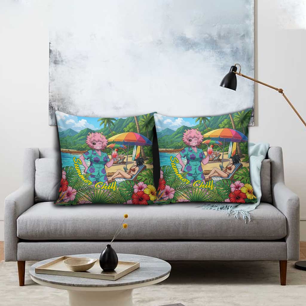 Mina Ashido Summer Chill Pillow Cover Tropical Anime Cocktail Vibes