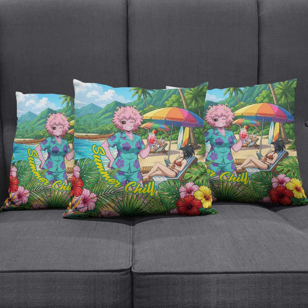 Mina Ashido Summer Chill Pillow Cover Tropical Anime Cocktail Vibes