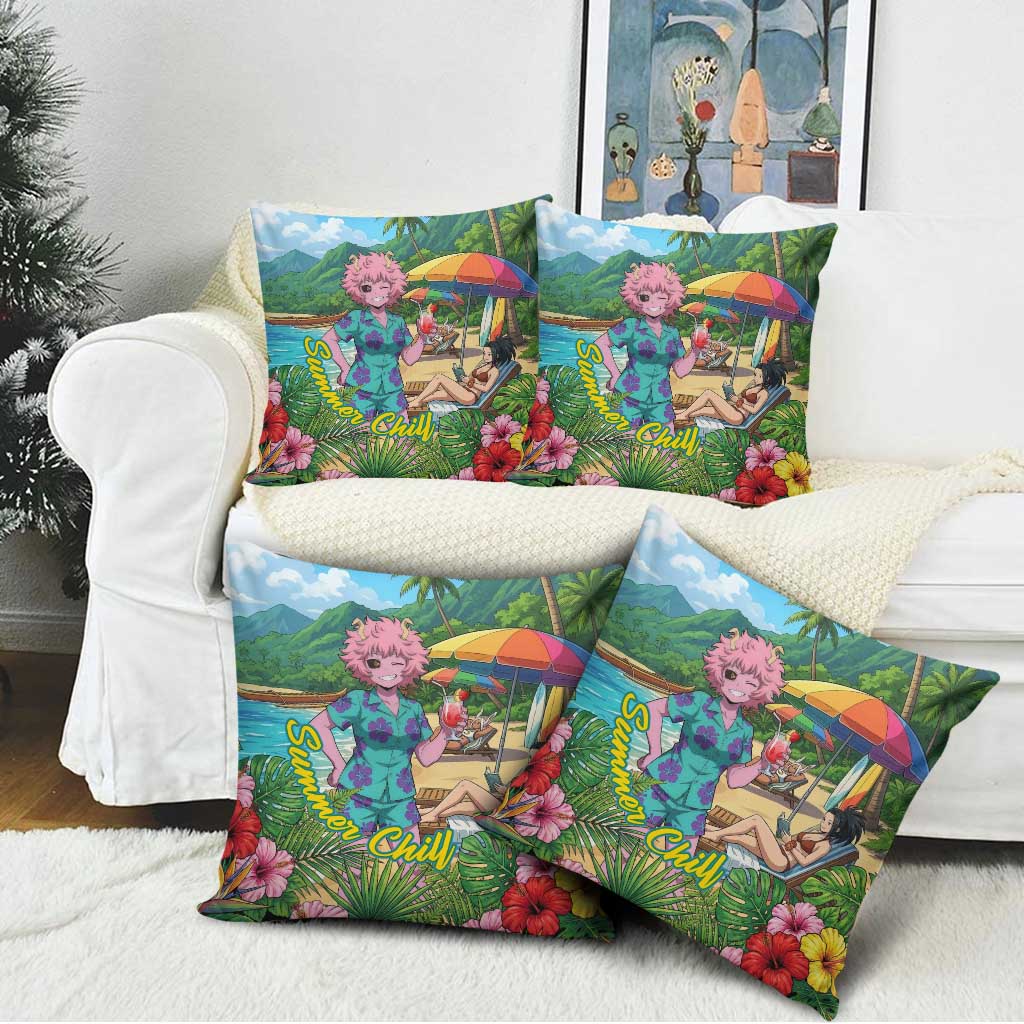 Mina Ashido Summer Chill Pillow Cover Tropical Anime Cocktail Vibes