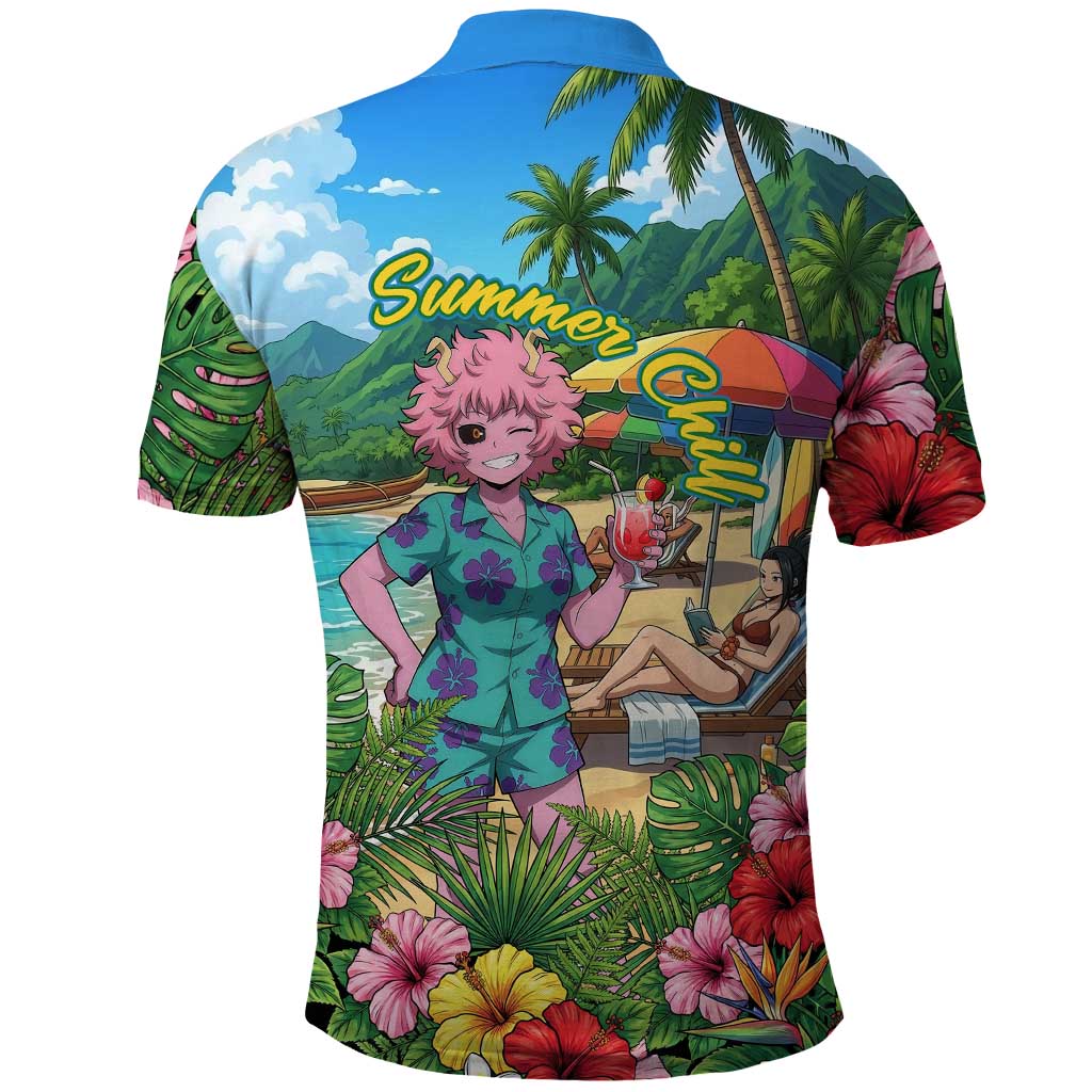 Mina Ashido Summer Chill Polo Shirt Tropical Anime Cocktail Vibes