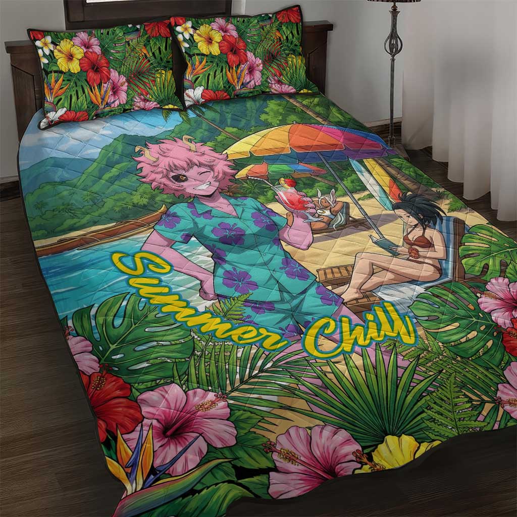 Mina Ashido Summer Chill Quilt Bed Set Tropical Anime Cocktail Vibes