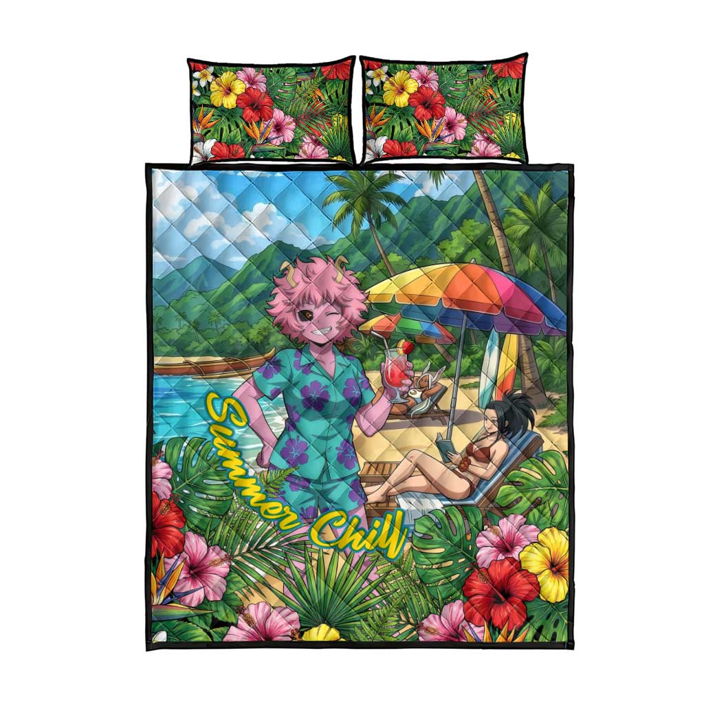 Mina Ashido Summer Chill Quilt Bed Set Tropical Anime Cocktail Vibes
