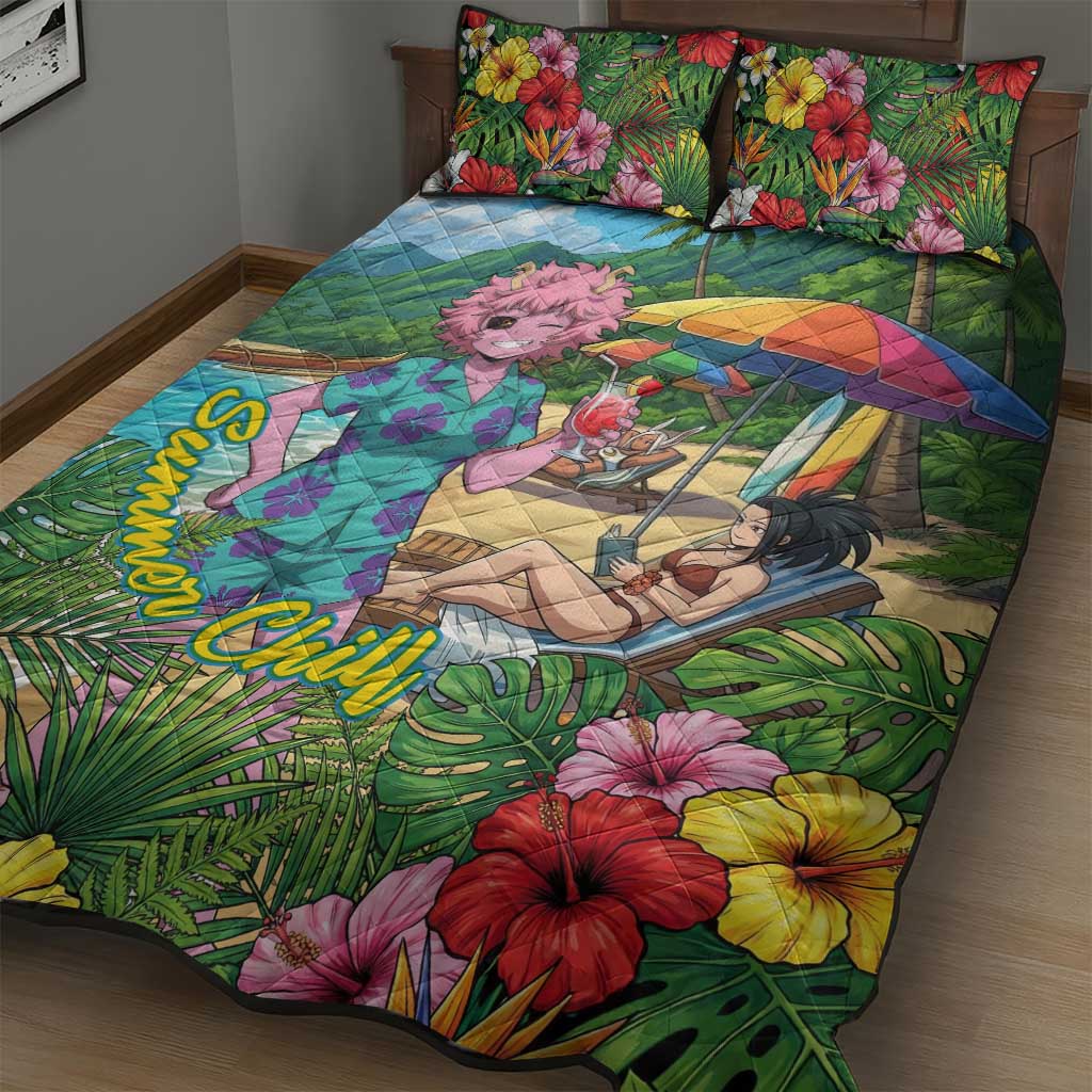 Mina Ashido Summer Chill Quilt Bed Set Tropical Anime Cocktail Vibes