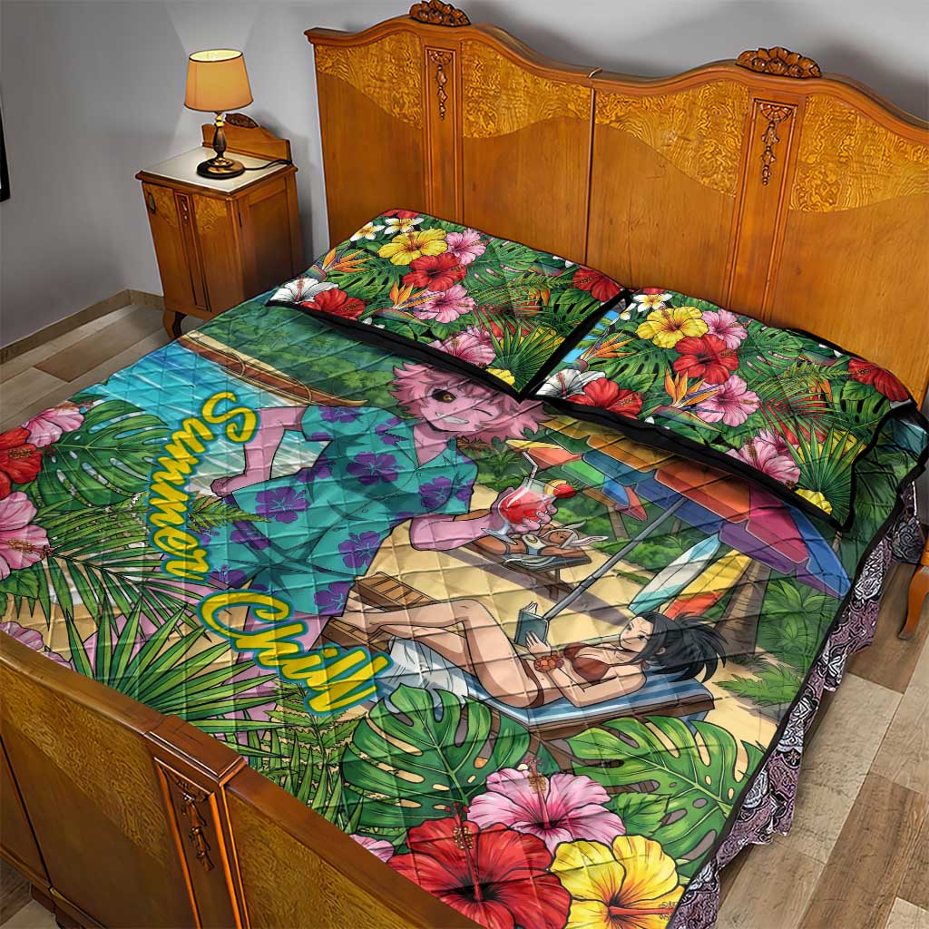 Mina Ashido Summer Chill Quilt Bed Set Tropical Anime Cocktail Vibes