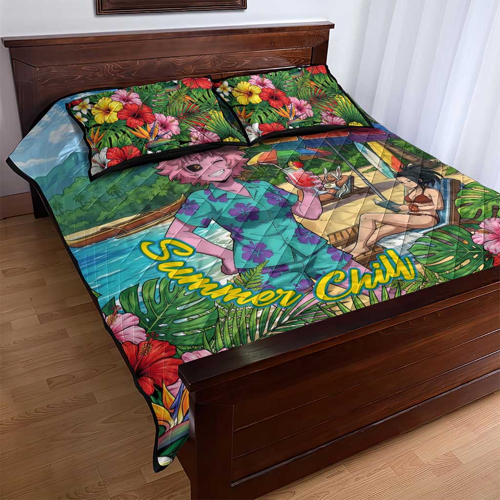 Mina Ashido Summer Chill Quilt Bed Set Tropical Anime Cocktail Vibes