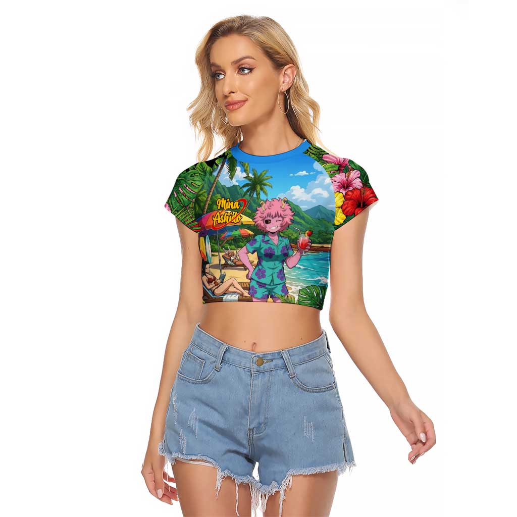 Mina Ashido Summer Chill Raglan Cropped T Shirt Tropical Anime Cocktail Vibes