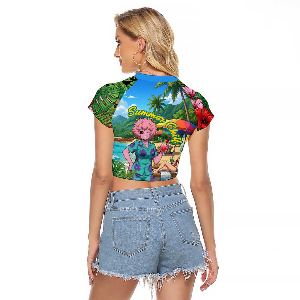 Mina Ashido Summer Chill Raglan Cropped T Shirt Tropical Anime Cocktail Vibes
