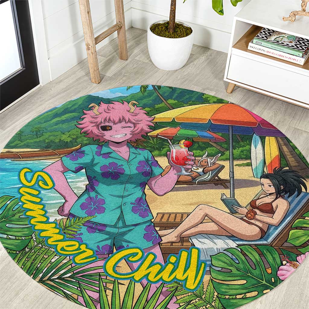Mina Ashido Summer Chill Round Carpet Tropical Anime Cocktail Vibes