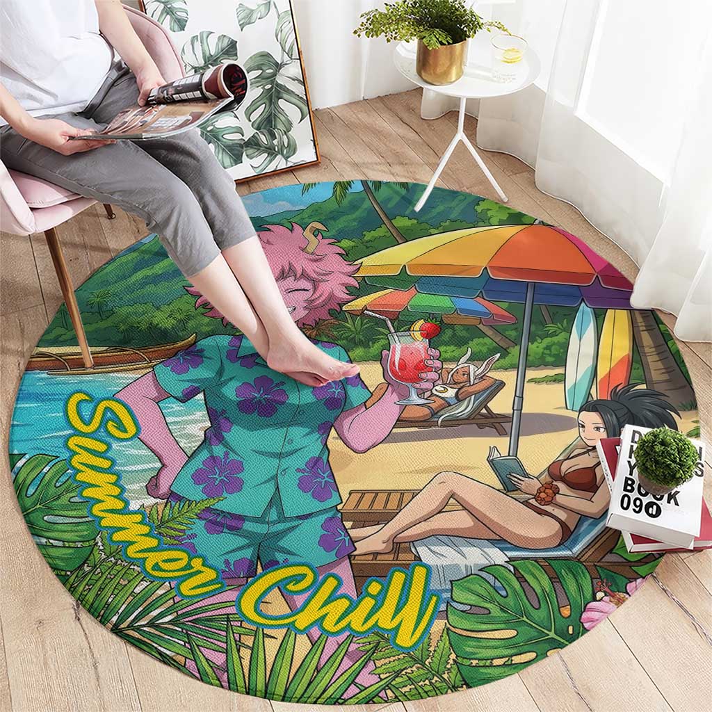 Mina Ashido Summer Chill Round Carpet Tropical Anime Cocktail Vibes