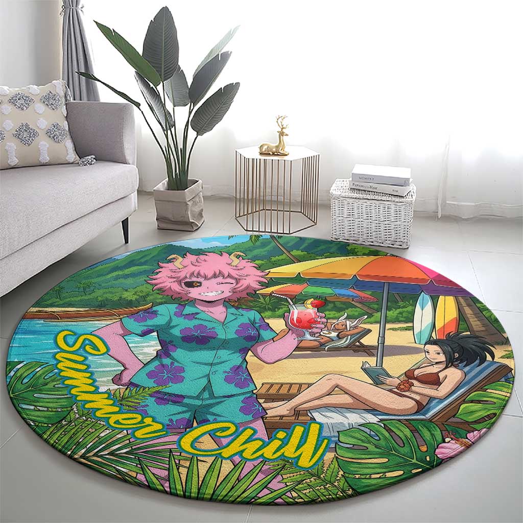 Mina Ashido Summer Chill Round Carpet Tropical Anime Cocktail Vibes