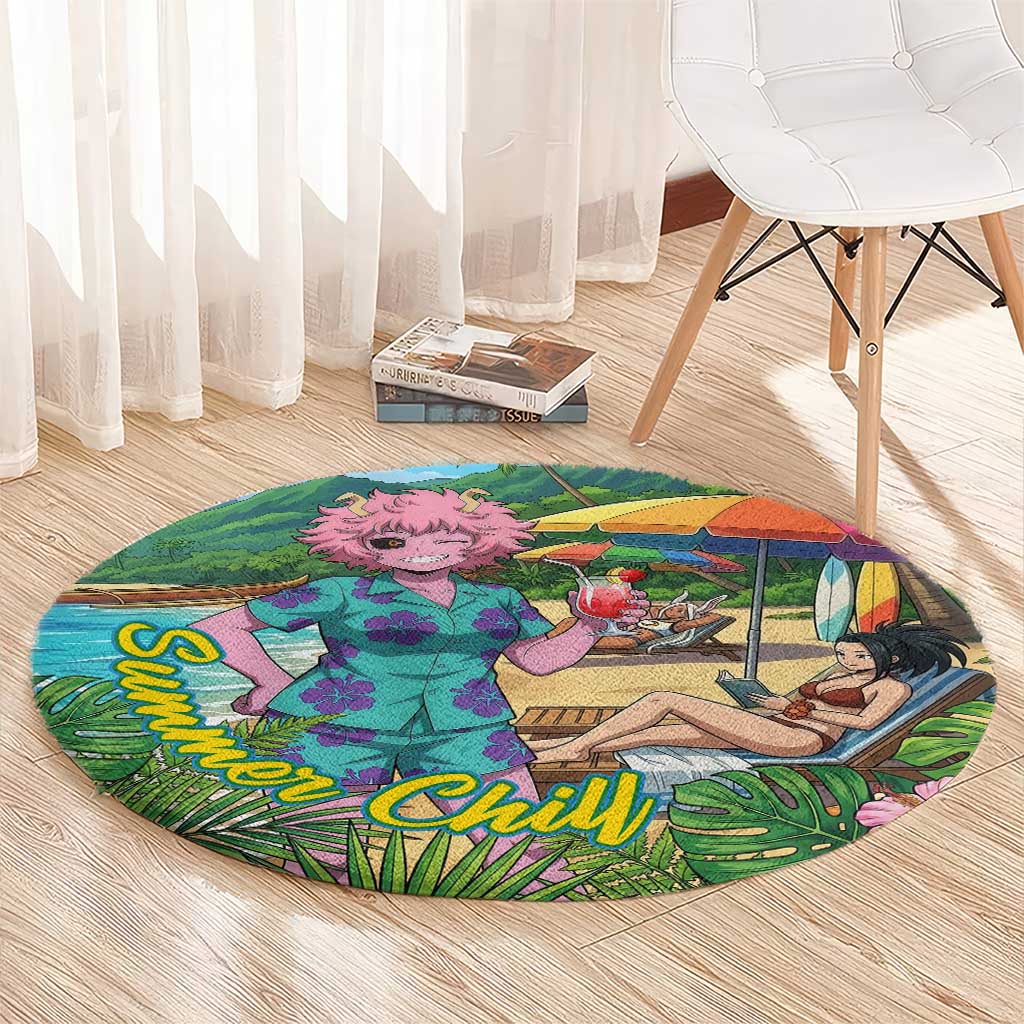 Mina Ashido Summer Chill Round Carpet Tropical Anime Cocktail Vibes