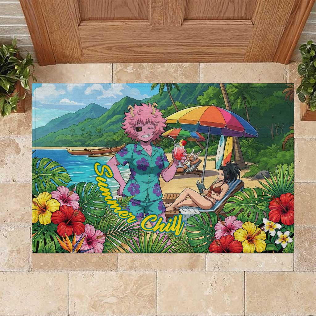 Mina Ashido Summer Chill Rubber Doormat Tropical Anime Cocktail Vibes