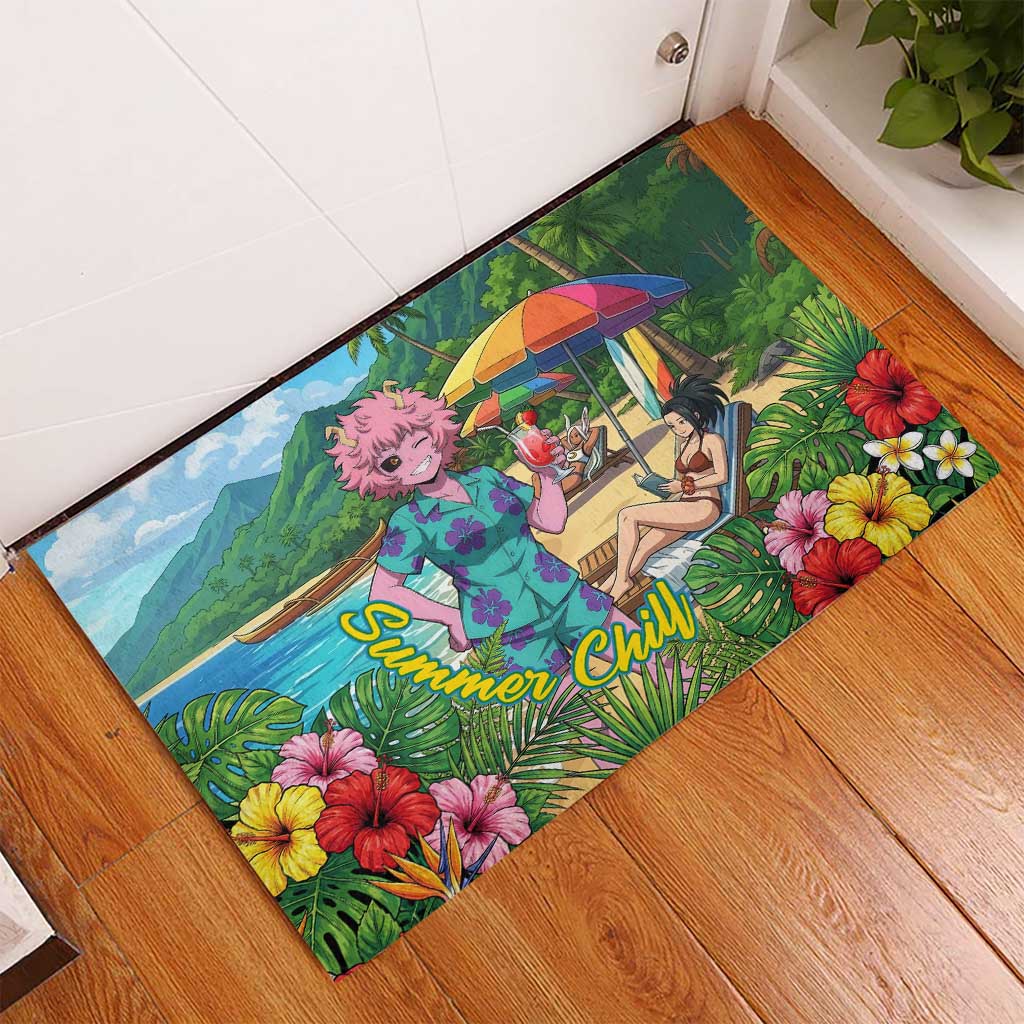 Mina Ashido Summer Chill Rubber Doormat Tropical Anime Cocktail Vibes