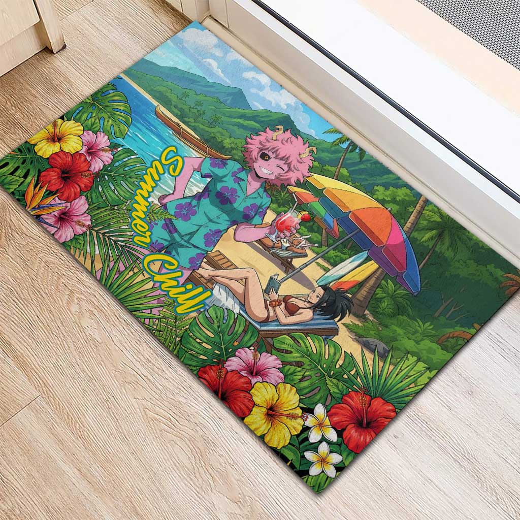 Mina Ashido Summer Chill Rubber Doormat Tropical Anime Cocktail Vibes