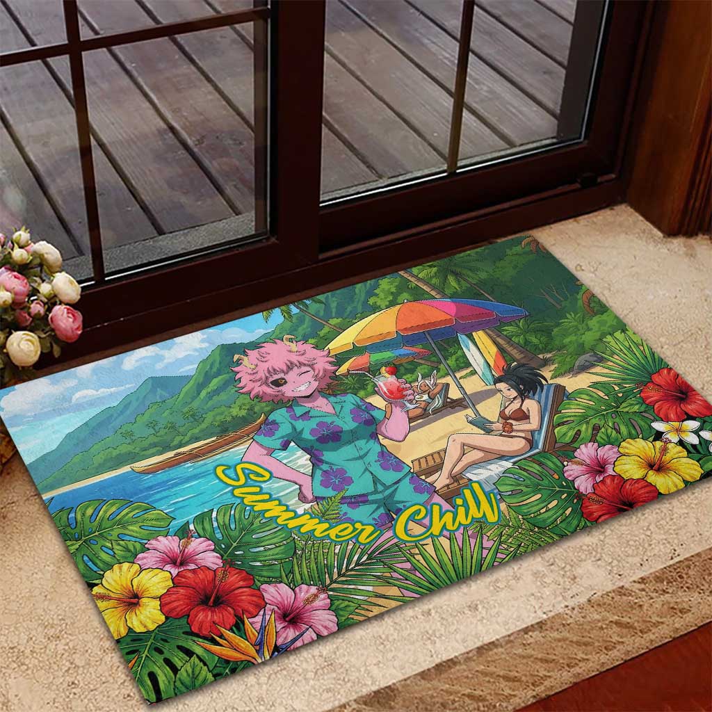 Mina Ashido Summer Chill Rubber Doormat Tropical Anime Cocktail Vibes