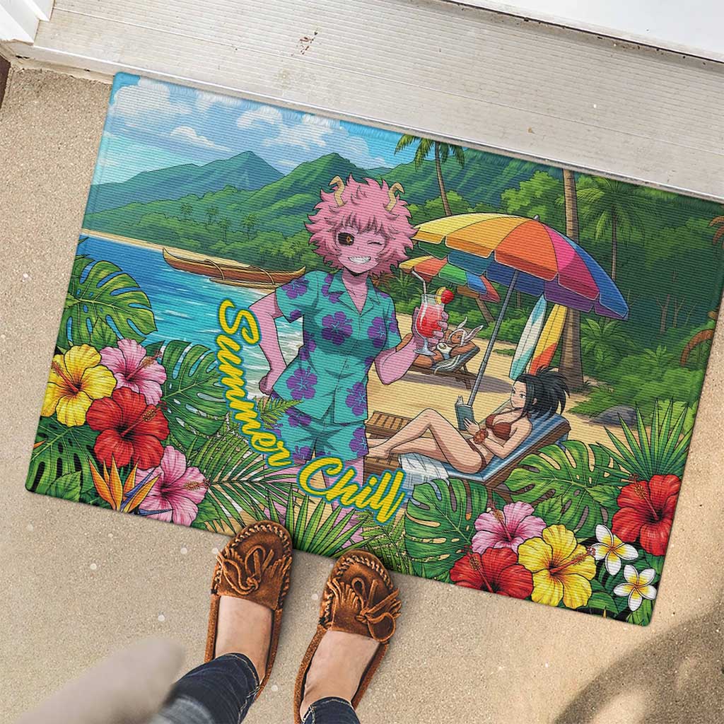 Mina Ashido Summer Chill Rubber Doormat Tropical Anime Cocktail Vibes