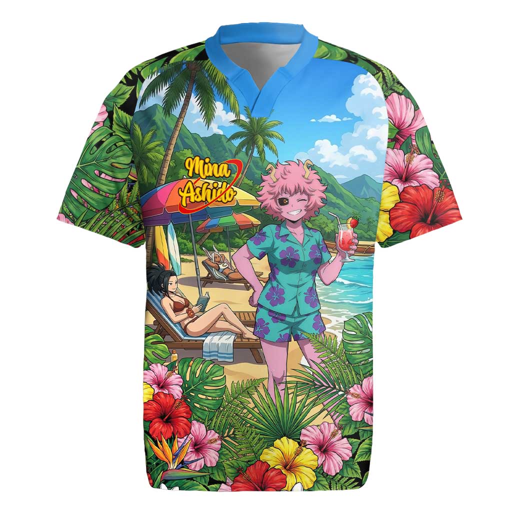 Mina Ashido Summer Chill Rugby Jersey Tropical Anime Cocktail Vibes