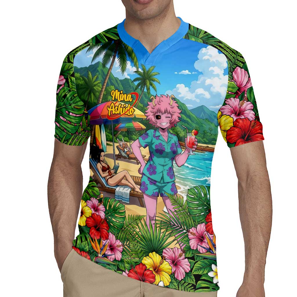 Mina Ashido Summer Chill Rugby Jersey Tropical Anime Cocktail Vibes