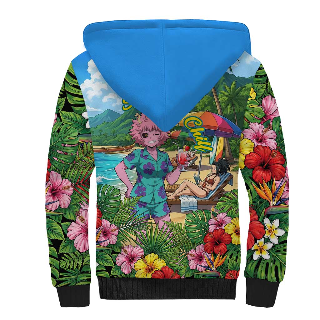 Mina Ashido Summer Chill Sherpa Hoodie Tropical Anime Cocktail Vibes