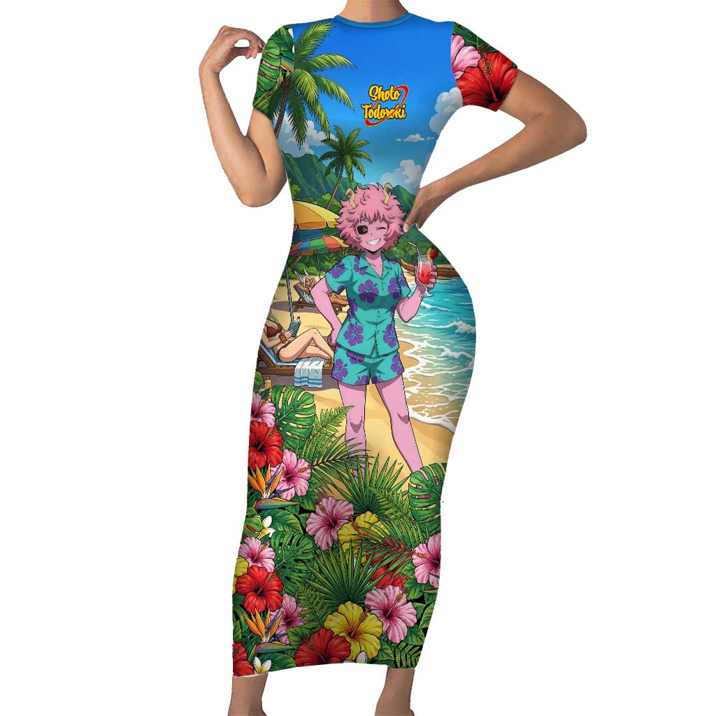 Mina Ashido Summer Chill Short Sleeve Bodycon Dress Tropical Anime Cocktail Vibes
