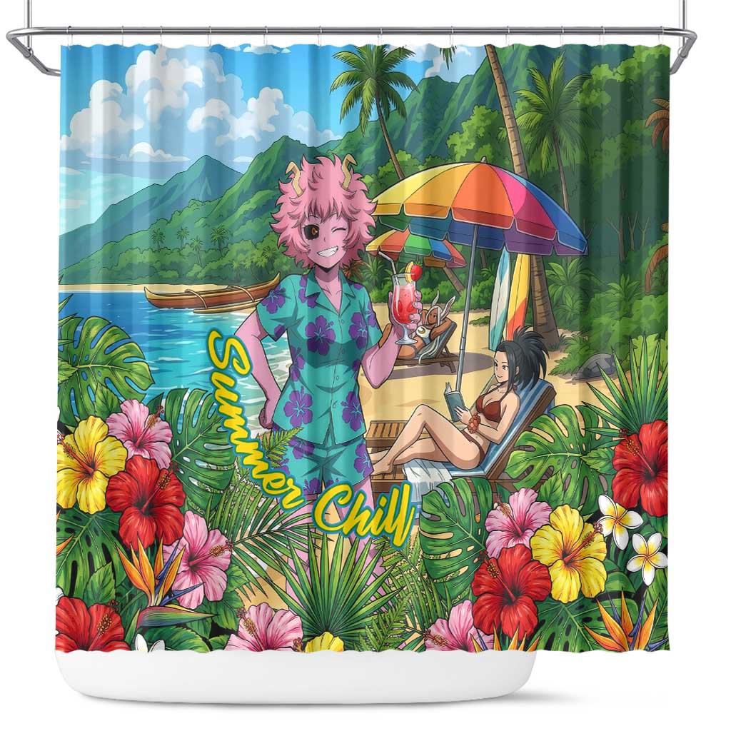 Mina Ashido Summer Chill Shower Curtain Tropical Anime Cocktail Vibes