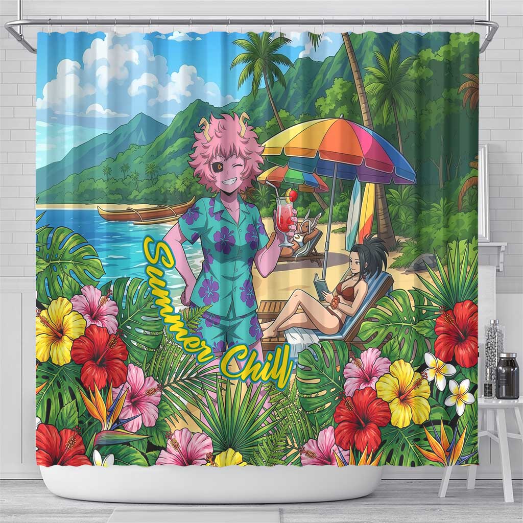 Mina Ashido Summer Chill Shower Curtain Tropical Anime Cocktail Vibes