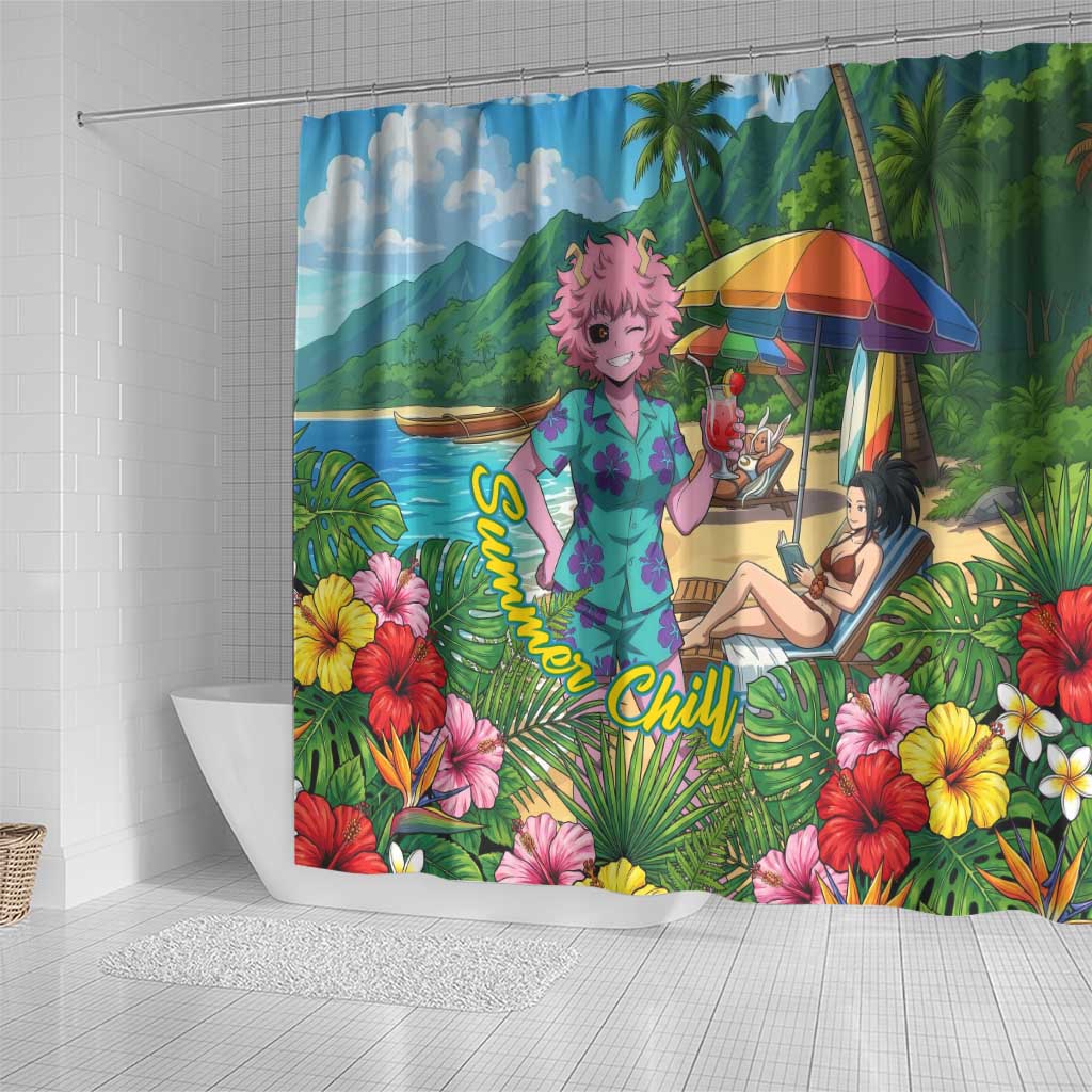 Mina Ashido Summer Chill Shower Curtain Tropical Anime Cocktail Vibes