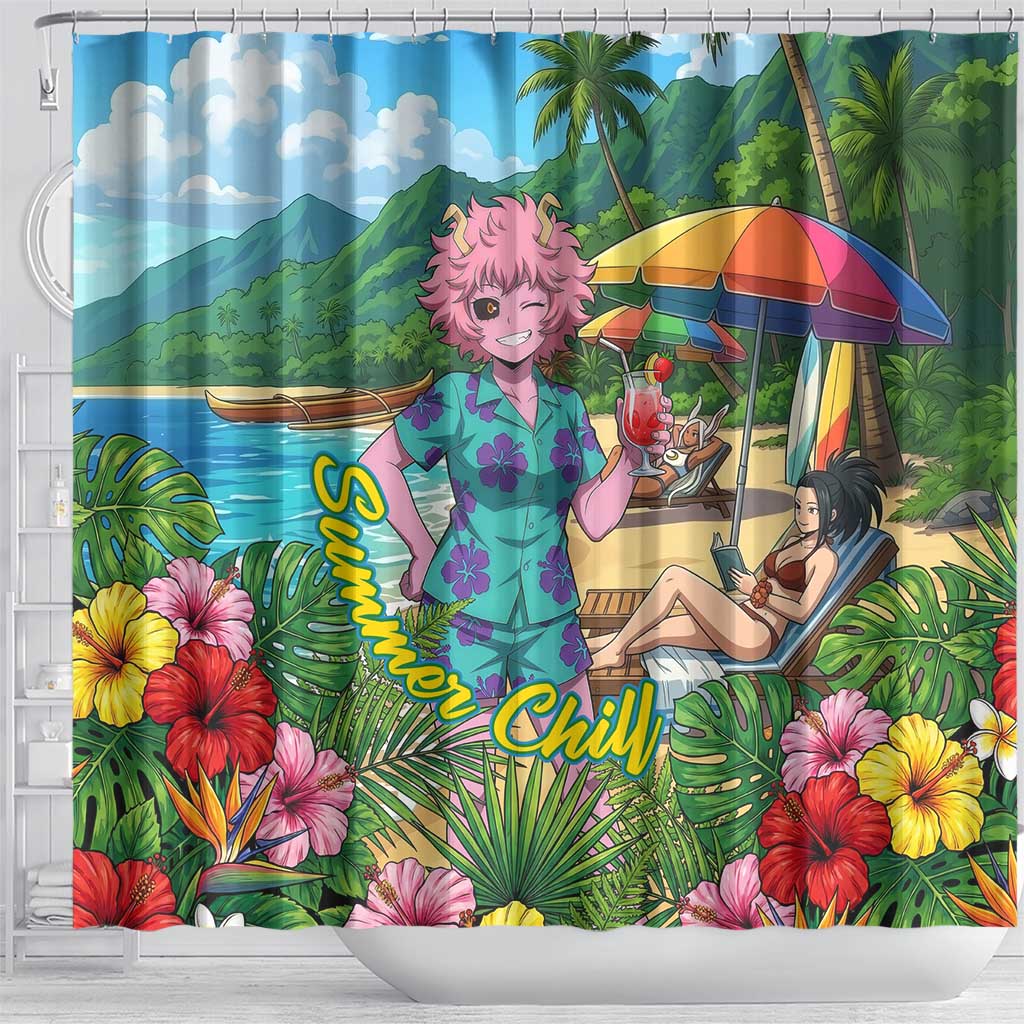 Mina Ashido Summer Chill Shower Curtain Tropical Anime Cocktail Vibes