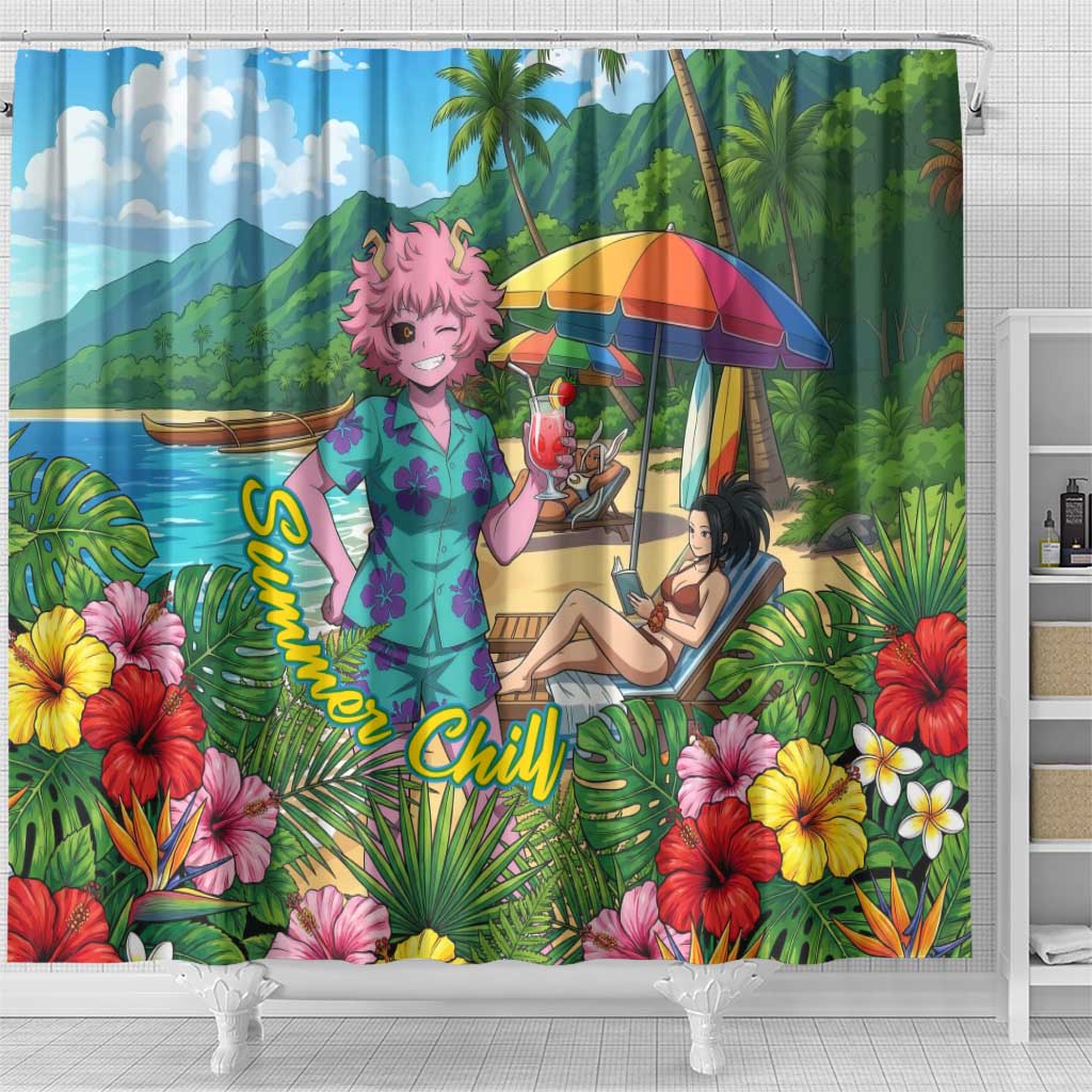 Mina Ashido Summer Chill Shower Curtain Tropical Anime Cocktail Vibes